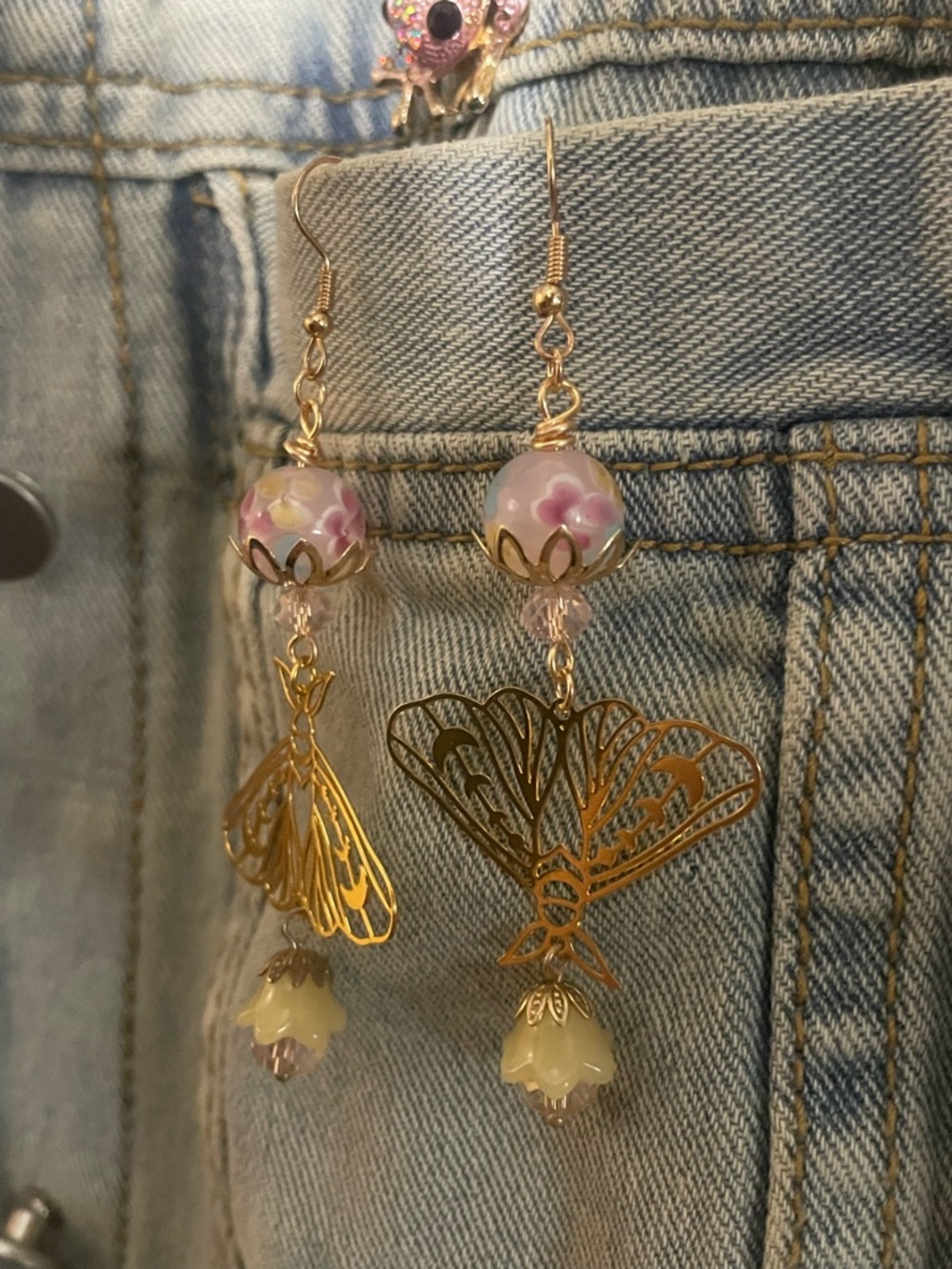Handmade ‘Spring Flutter’ Floral Moth Earrings - Picture 6 of 8